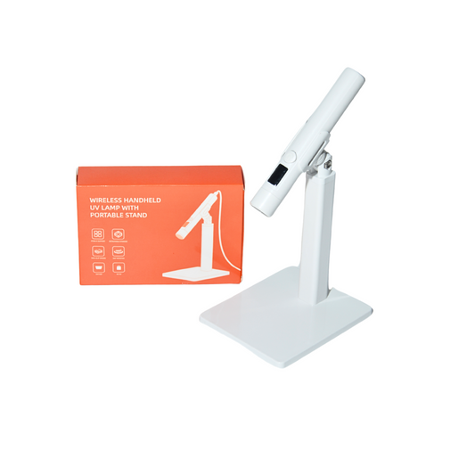 Pink LED Nail Lamp Kit β Handheld UV Light with 360Β° Rotating Stand for Gel Nails & Tips
