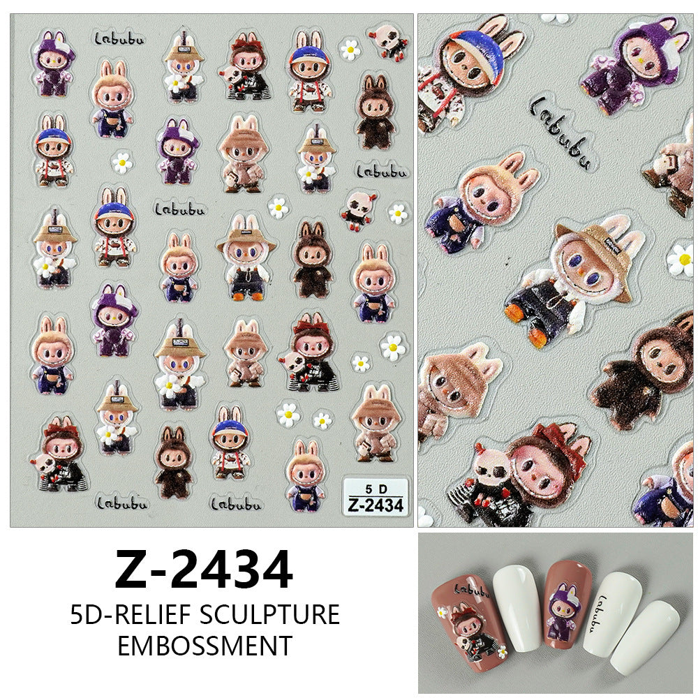 5D relief Labubu cartoon nail stickers