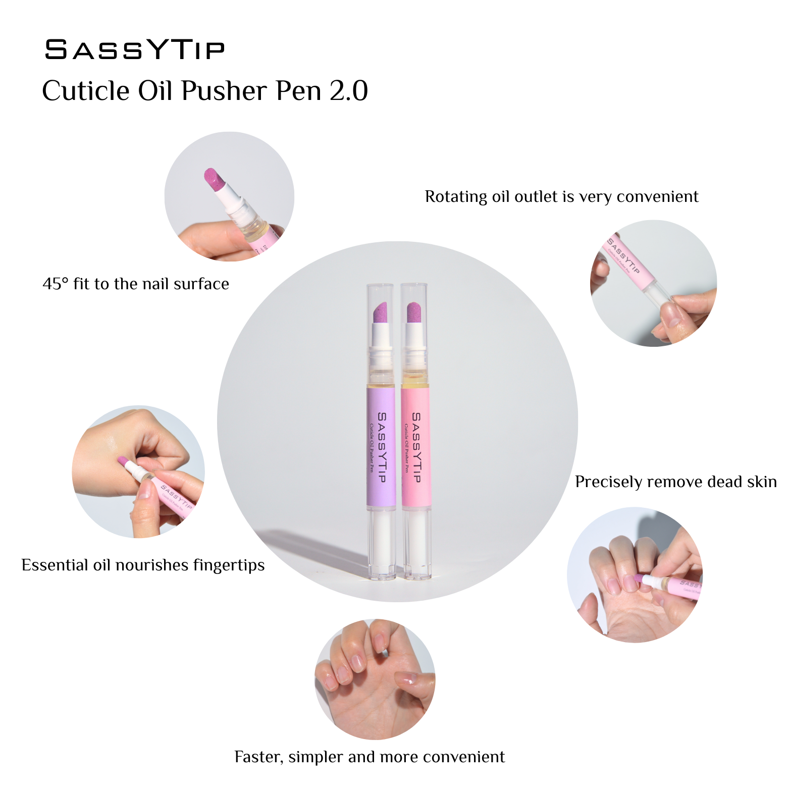 SassyTip Cuticle Pusher Pen 2.0 with 2x more nourishing oil for superior hydration
