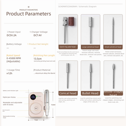 🔧 Pro Power 45,000RPM Nail Drill Machine – Portable & Rechargeable!
