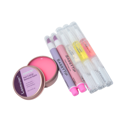 💅 Nail Care Trio Set – Cuticle Pusher Pen + Cuticle Oil + Softening Balm