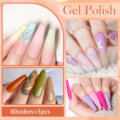 60 Colors Gel Polish with 5pcs Base Top Coat Set 10ml