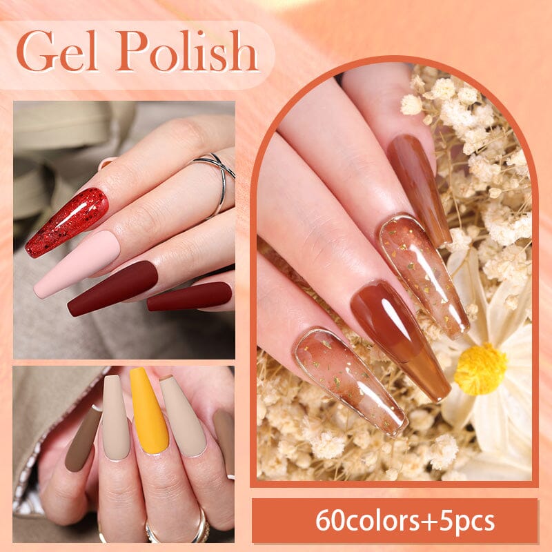 60 Colors Gel Polish with 5pcs Base Top Coat Set 10ml