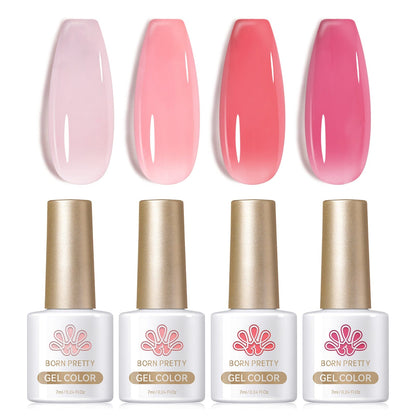 4 Colors Jelly Gel Polish Set Rosy Aura 7ml