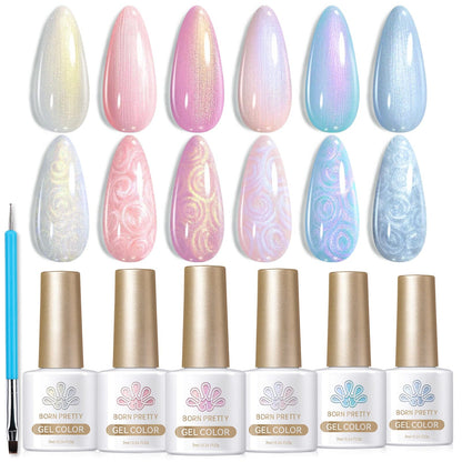 6 Colors White Pink Pearl Thread Swirl Gel Polish Set 7ml