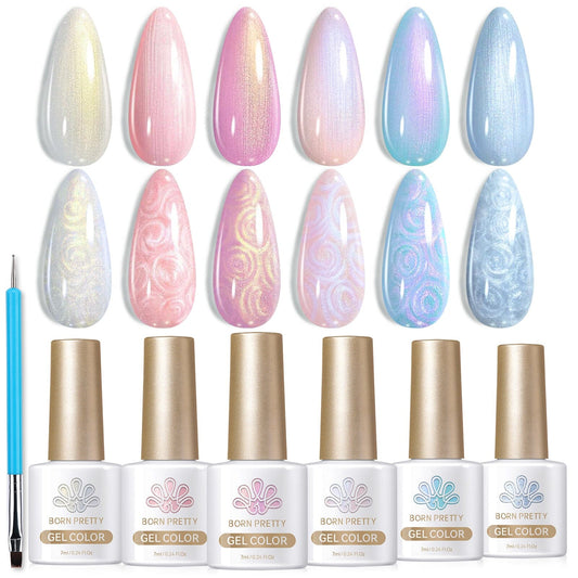6 Colors White Pink Pearl Thread Swirl Gel Polish Set 7ml