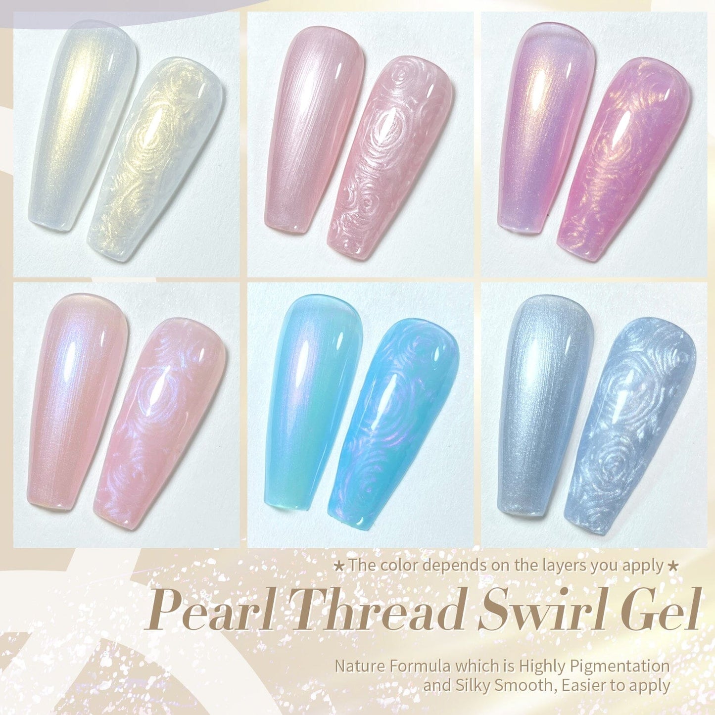 6 Colors White Pink Pearl Thread Swirl Gel Polish Set 7ml
