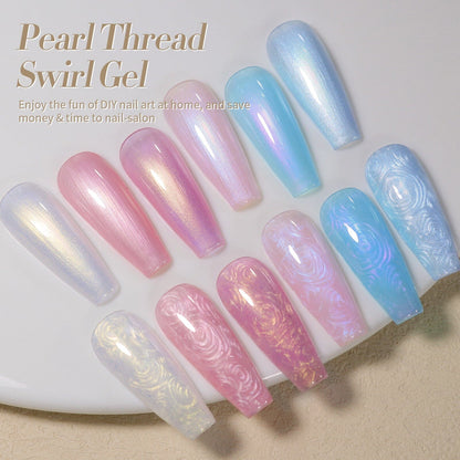 6 Colors White Pink Pearl Thread Swirl Gel Polish Set 7ml