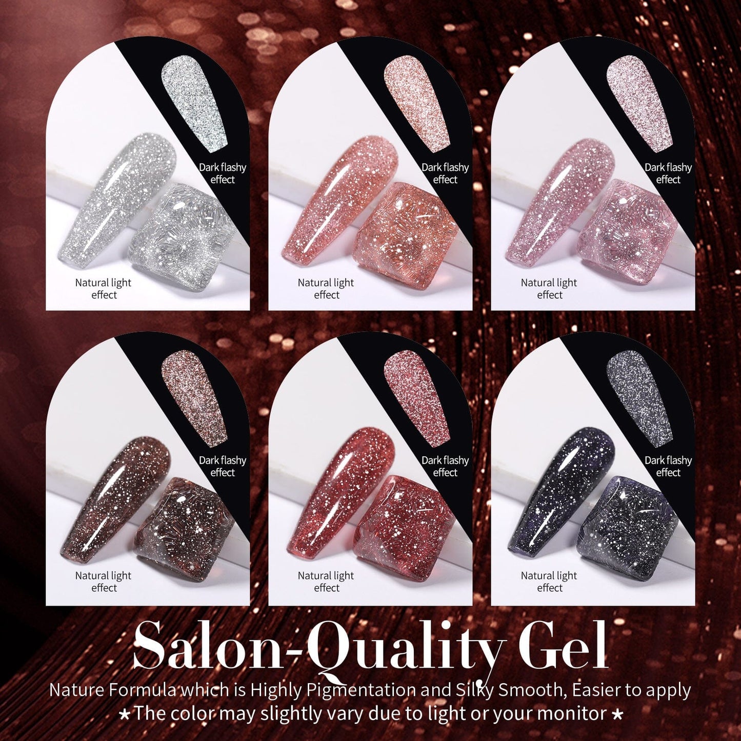 6 Colors BORN PRETTY Red Black Reflective Glitter Gel Polish Set 7ml