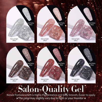 6 Colors BORN PRETTY Red Black Reflective Glitter Gel Polish Set 7ml