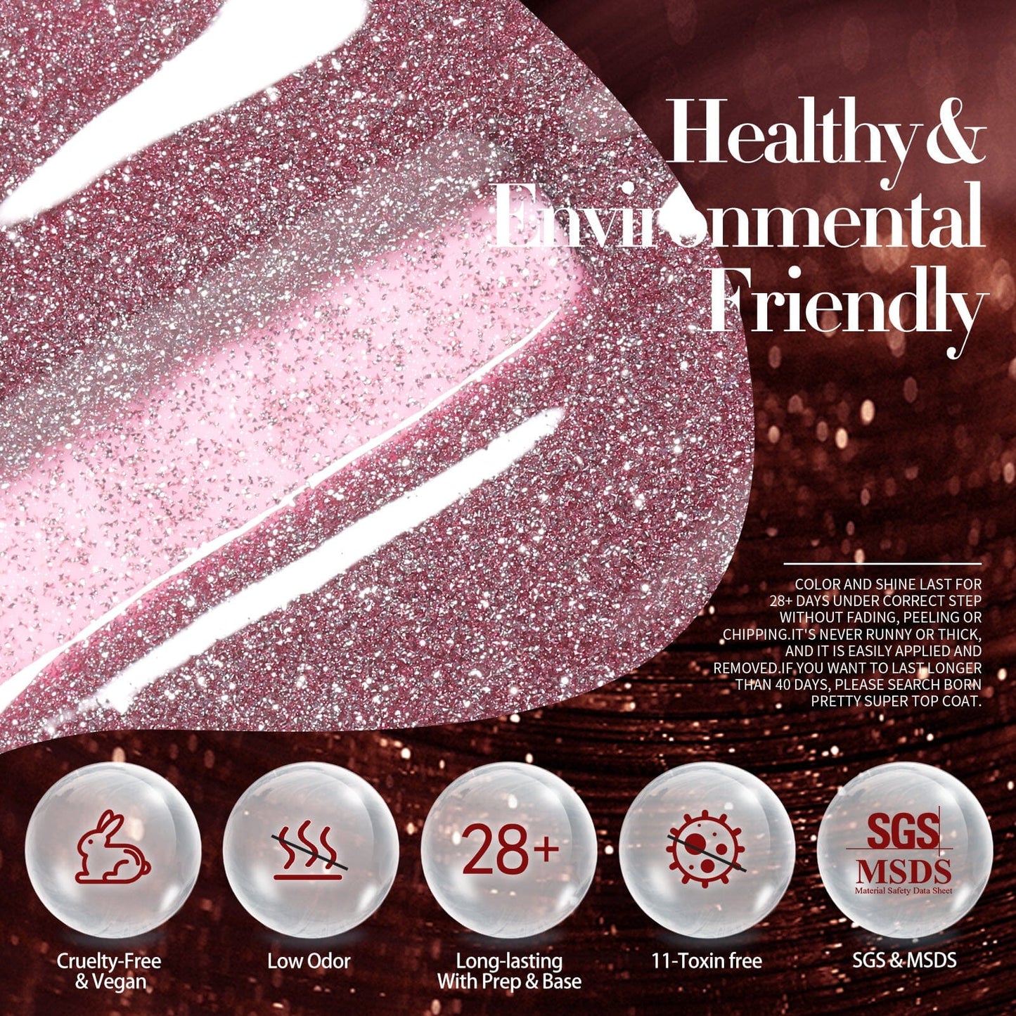 6 Colors BORN PRETTY Red Black Reflective Glitter Gel Polish Set 7ml