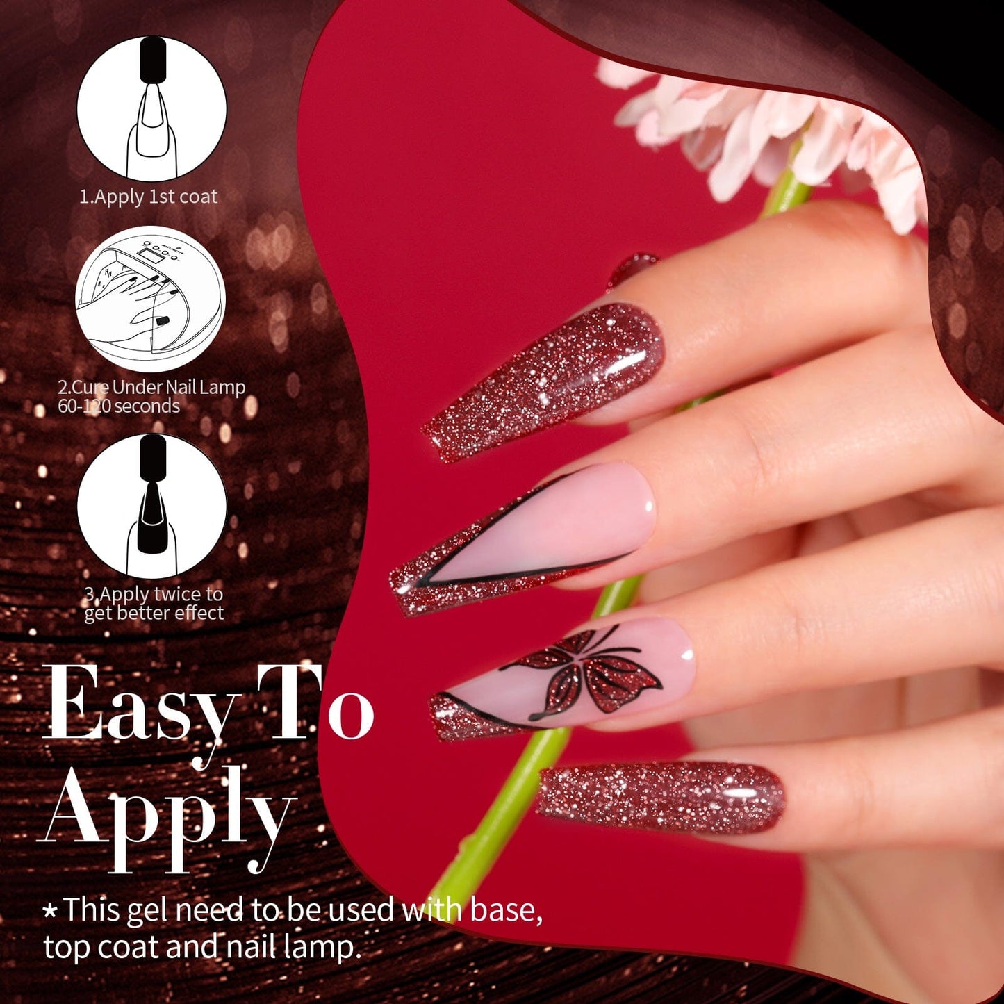 6 Colors BORN PRETTY Red Black Reflective Glitter Gel Polish Set 7ml