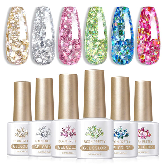 6 Colors Glitter Gel Polish Set S13 Holiday 7ml