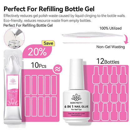 3pcs 6 in 1 Nail Glue Gel 15ml (Bag)