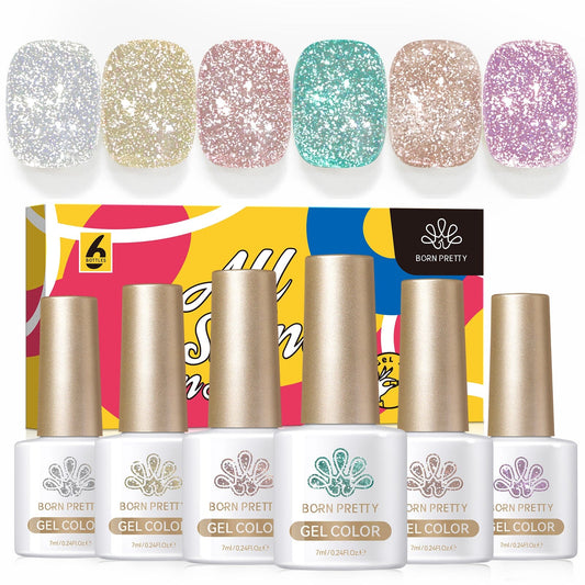 6 Colors Reflective Glitter Gel Polish Set T20 Carat Mirage 7ml