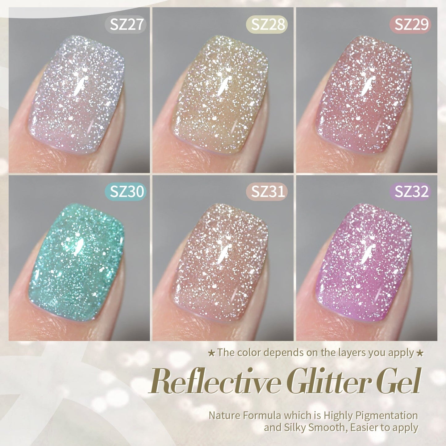 6 Colors Reflective Glitter Gel Polish Set T20 Carat Mirage 7ml