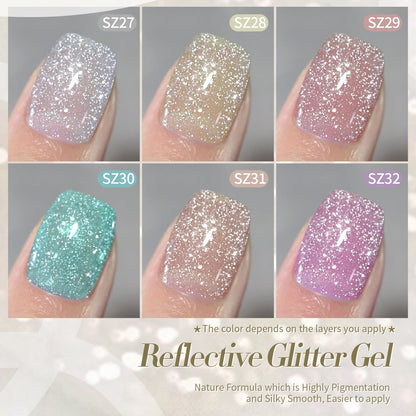 6 Colors Reflective Glitter Gel Polish Set T20 Carat Mirage 7ml