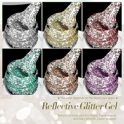 6 Colors Reflective Glitter Gel Polish Set T20 Carat Mirage 7ml
