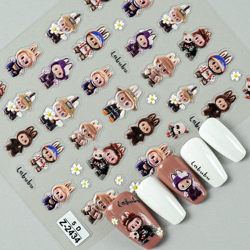 5D relief Labubu cartoon nail stickers