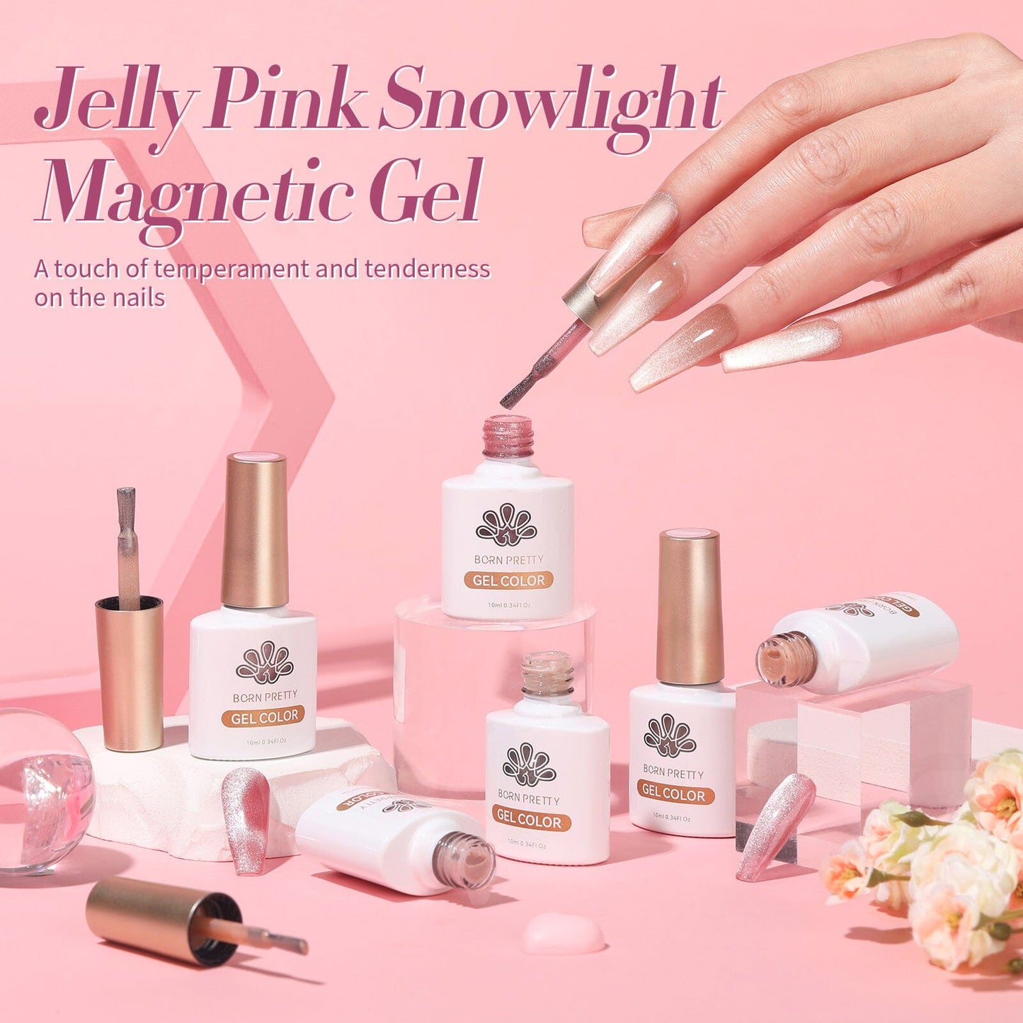 6 Colors Jelly Pink Snowlight Cat Magnetic Gel Polish Set 10ml