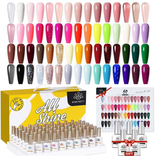 60 Colors Gel Polish with 5pcs Base Top Coat Set 10ml