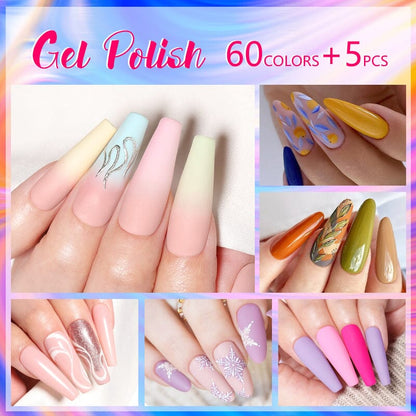 60 Colors Gel Polish Set #01 with 5pcs Base Top Coat 10ml