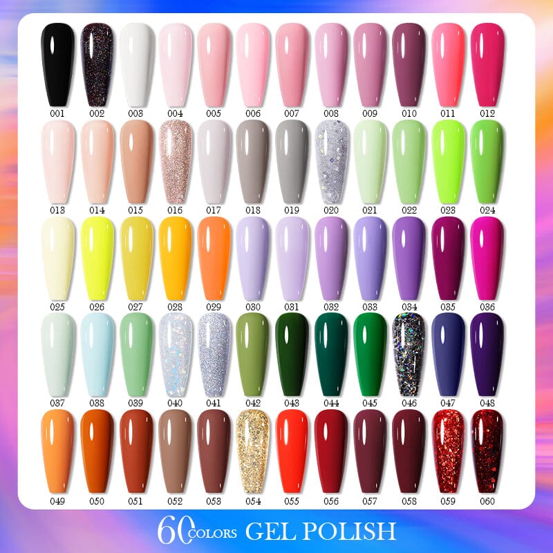 60 Colors Gel Polish Set #01 with 5pcs Base Top Coat 10ml