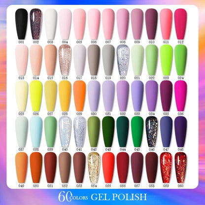 60 Colors Gel Polish Set #01 with 5pcs Base Top Coat 10ml
