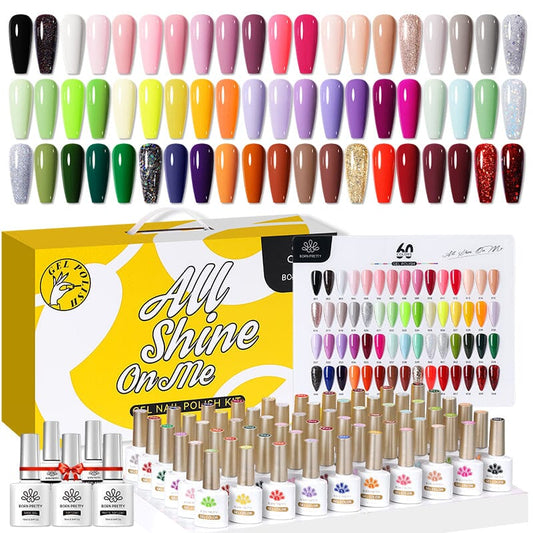 60 Colors Gel Polish Set #01 with 5pcs Base Top Coat 10ml