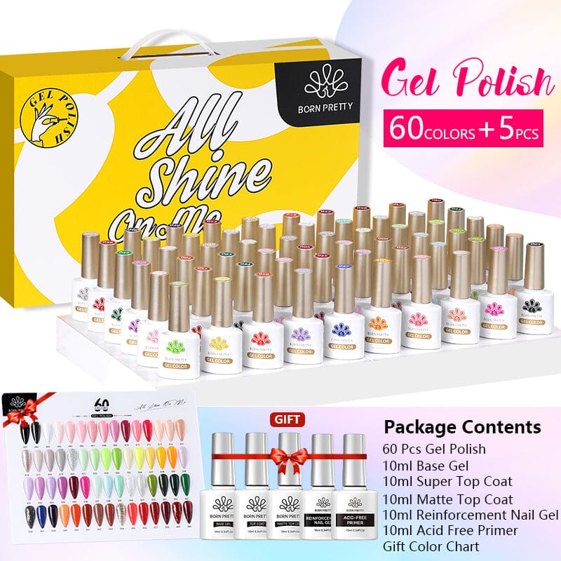 60 Colors Gel Polish Set #01 with 5pcs Base Top Coat 10ml